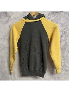 Vintage 80s Avon Fashions Womens Hoodie Sweatshirt Grey Yellow Small